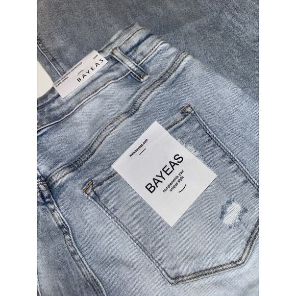 Bayeas Ultra High Rise Distressed Flare Jeans Light Wash Women’s 30W NWT Retro - Picture 6 of 11